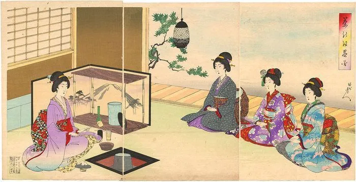 Antigua ilustración con geishas. 