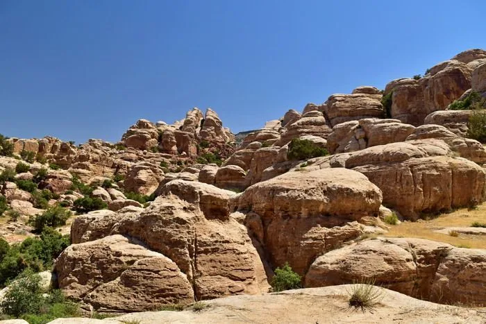 Formaciones rocosas bien raras en la ruta de Shak Al Resh. Reserva de la Biosfera de Dana, Jordania
