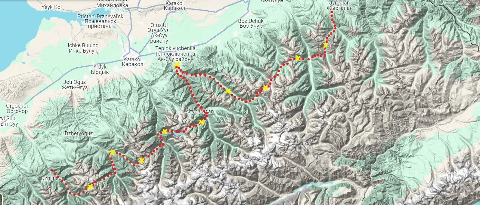 Plano de nuestro trekking de 11 días pasando por el lago Ala Kul en Kirguistán